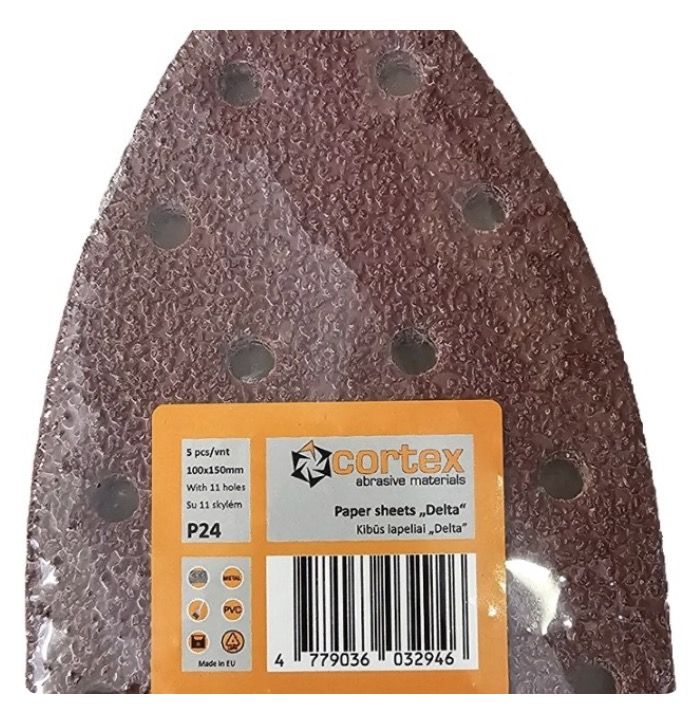 Smilšpapīrs deltveida slīpmašīnām Cortex 35228; 100x150 mm; P24; 5 gab.