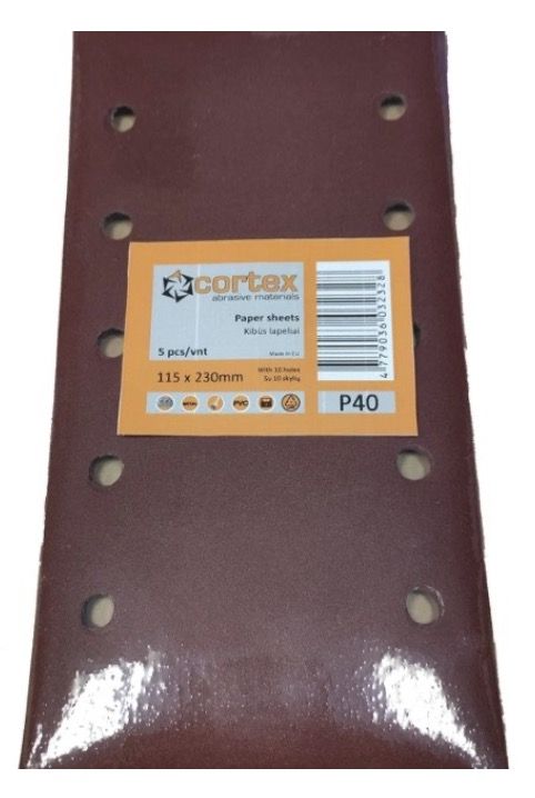 Daudzfunkcionālajām orbitālajām slīpmašīnām paredzētā smilšpapīra loksnes Cortex 31416; 115x230 mm; P60; 5 gab.