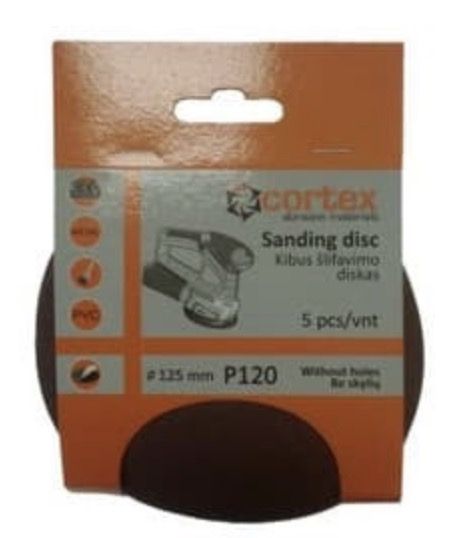 Smilšpapīrs Cortex 18159; 125 mm; P120; 5 gab.
