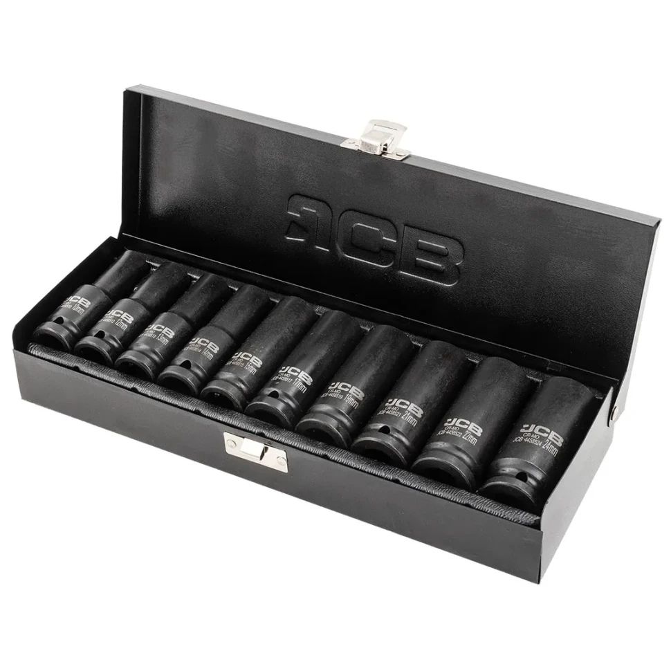 Uzgriežņu galviņu komplekts JCB 4107-5MPB; 1/2''; 10-24 mm; 10 gab.