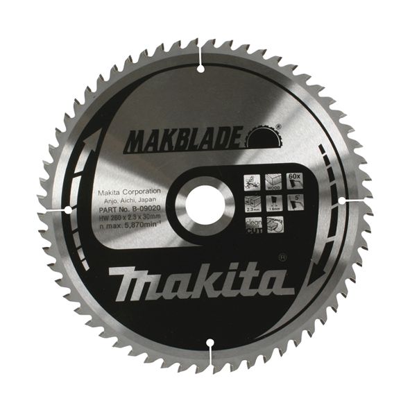 Griešanas disks kokam Makita MAKBLADE; 260x2,3x30,0 mm; Z64; 5°