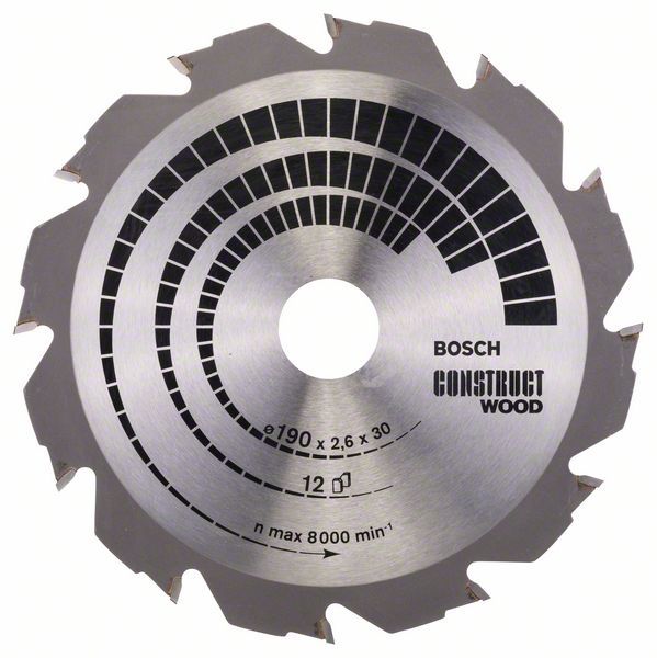 Griešanas disks kokam Bosch CONSTRUCT WOOD; 190x2,6x30,0 mm; Z12; 12°