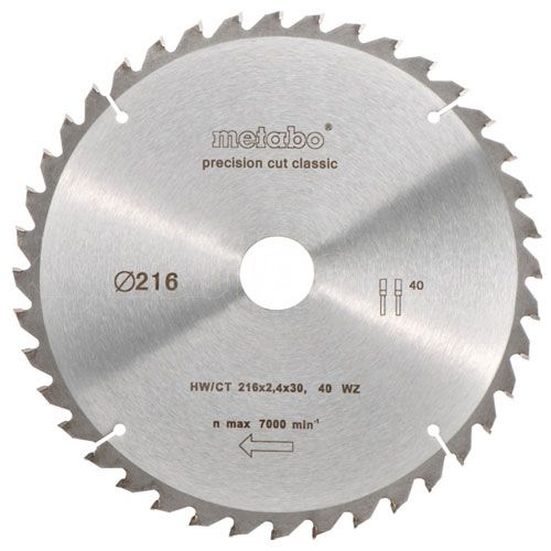 Griešanas disks kokam Metabo Classic; 216x2,4x30,0 mm; Z40; -5°