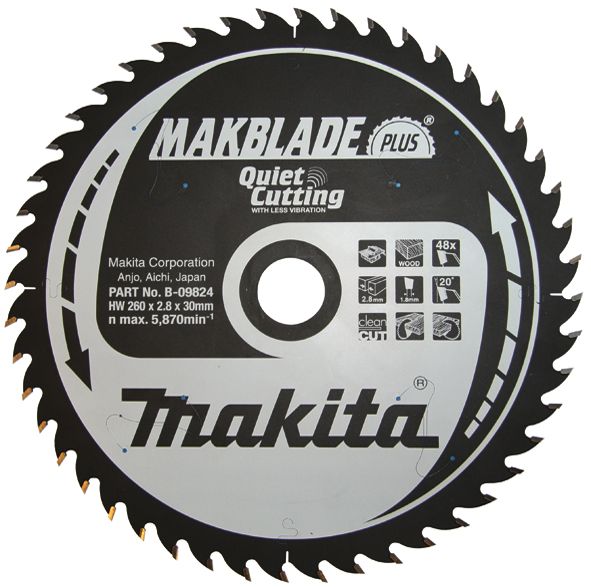 Griešanas disks kokam Makita; 260x2,8x30,0 mm; Z48; 20°