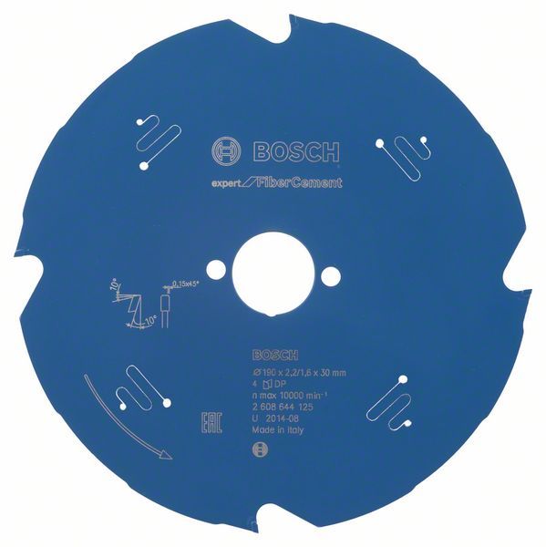 Griešanas disks šķiedru cementam Bosch Expert for Fiber Cement; 190x2,2x30,0 mm; Z4;...