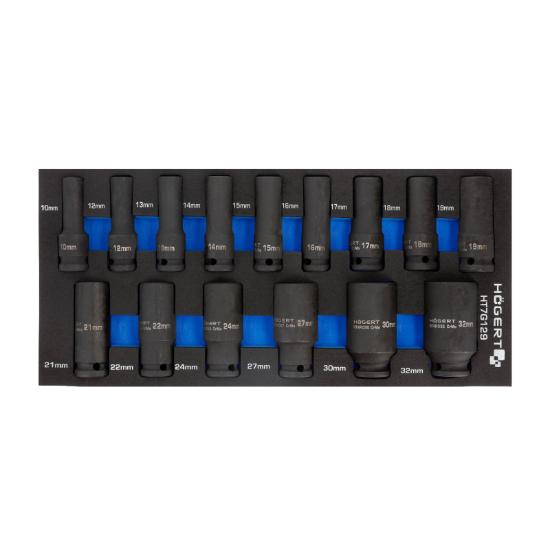 Uzgriežņu galviņu komplekts Hogert HT7G129; 10-32 mm; 15 gab.